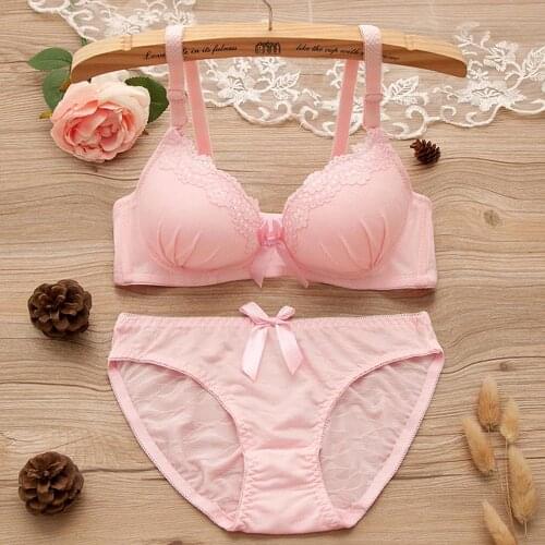 Solid Girl Minimizer Lace Padded Push Up Bra Set For Small Breasts Wireless Lingerie Bowknot Sexy Women Underwear Bras Set