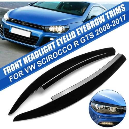 Pair Front Headlight Eyelid Eyebrow Trims For VW Scirocco R GTS 2008 2009 2010 2011 2012 2013 2014 2015 2016 2017 Carbon Look