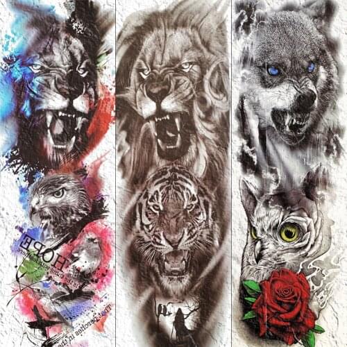 Fake Cruel Lion Tiger Temporary Tattoo Stickers Waterproof Full Arm Leg Tatoos For Men Women Body Art Makeup Flash Tattoo Pepers