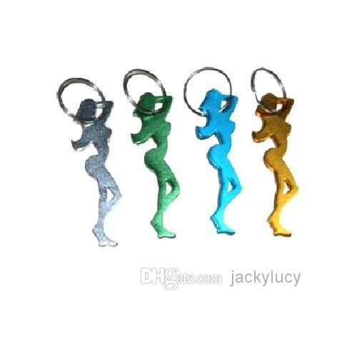 Multi Color Aluminum Beautiful Woman Bottle Opener With Keychain For Wedding Favors Best Gift 20pcs/lot Free Shipping