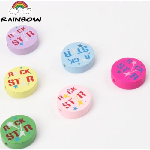 Mixed Colors Rock Paintied Letter Pattern Wooden Material Spacer Beads For Kids Handwork Jewelry 20mm 20pcs
