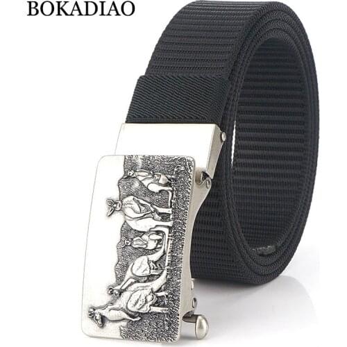 BOKADIAO Men&women Nylon Belt Metal Automatic Buckle canvas belts Outdoor sports Casual jeans waistband Army military male strap