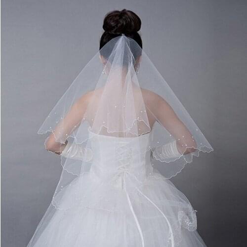 Romantic Wedding Pearl Mantilla Marriage One Layer Simple Bride Lace Bridal Veil Elegant White
