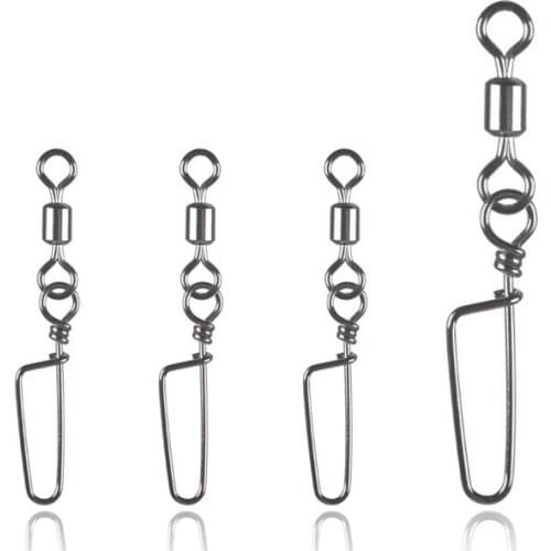 20Pcs Fishing Connector with curved pin Pin Bearing Rolling Swivel Stainless Steel with Snap Fish Lure Tackle Accessorie 2023