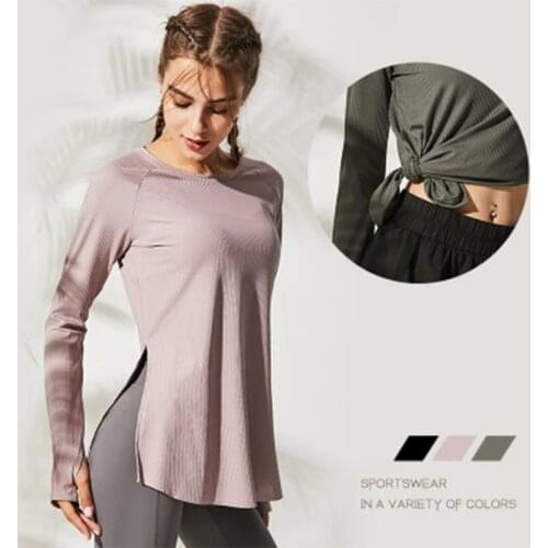 SALSPOR Loose Yoga Clothes For Fitness Sport Shirt Women Blouse O Neck Workout Running Long Sleeve Femme Gym Top With Thumb Hole