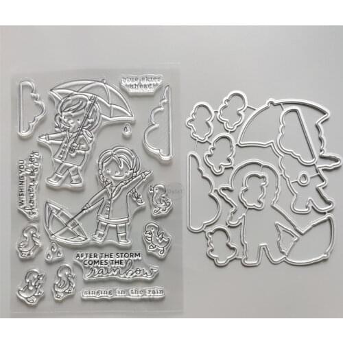 2021 New Little Boy Umbrella Clear Stamps and Metal Cutting Dies DIY Scrapbooking Embossing Album Seal Template Punch Stencils