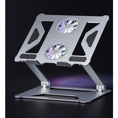 Tongdaytech Foldable Table Laptop Holder Stand Double Cooling Fan Aluminum Adjustable Base Support Notebook Macbook Pro Computer