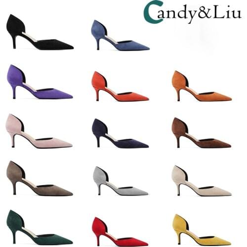 Black professional high-heeled shoes womens new Joker office work suede, shallow mouth pointed and thin heel women single shoes