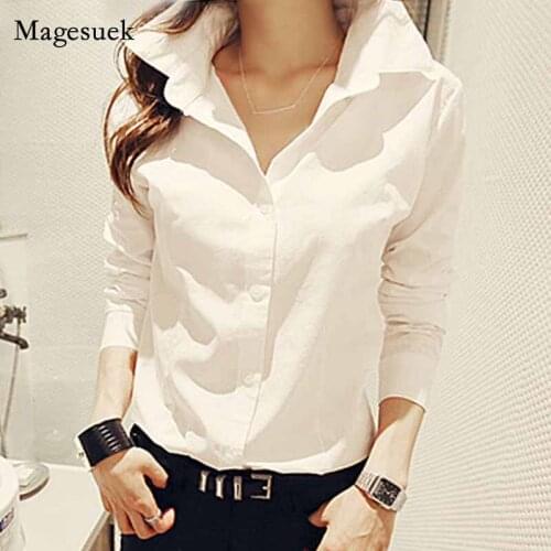 Vintage Korean Style Long Sleeve Chic Lapel Blouse Women Autumn Office Lady Slim Bottoming White Shirt Button Casual Tops 12653