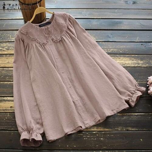 Vintage Lace Crochet Tops Womens Spring Blouses ZANZEA 2021 Casual Long Sleeve Blusas Female Button Tunic Plus Size Chemise 5XL