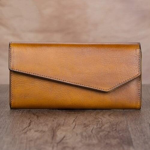 Vintage Genuine Leather Womens Long Wallet Clutch Bag Women Retro Card Holder Wallets First Layer Cowhide Zipper Korean Version