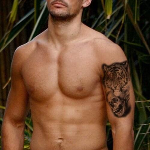 Temporary Tattoo Stickers Black Realistic Tiger King Skull Design Fake Tattoos Waterproof Tatoos Arm Large Size for Women Men