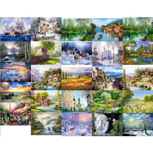 Snowing senenery 5 Needlework,Sets For full Embroidery kits,Home decor 14/18/28ct /11ct white canvas,Dmc,Diy,Cross stitch