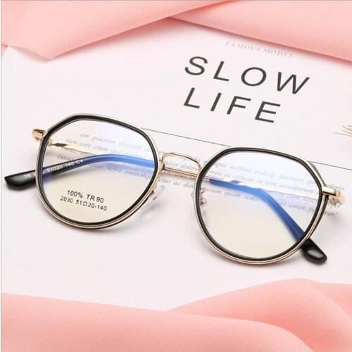 Female Retro Personality Irregular Metal Frame Flat Mirror Male TR90 Myopia Optical Frame F2030