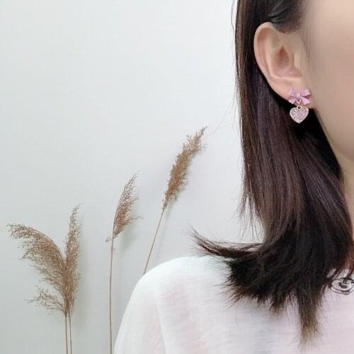 Womens Temperament Sweet Purple Bow Love Earrings Hypoallergenic Fashion Small Fresh Frosted Dangling Earrings Simple and Cute