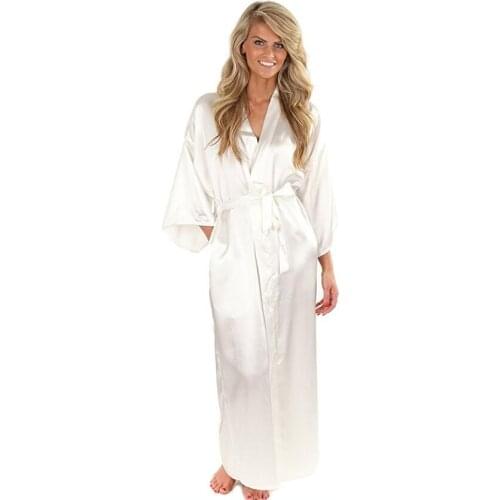 Women Silk Satin Long Wedding Bride Bridesmaid Robe Kimono Robe Feminino Bath Robe Large Size XXXL Peignoir Femme Sexy Bathrobe