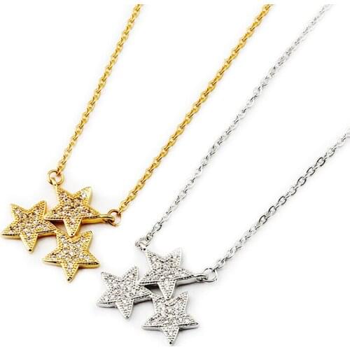 Gold Color Stable Copper Triple Stars Fashion Jewelry Three Lucky Stars Charms Statement Necklaces for Women Anniversary Gift