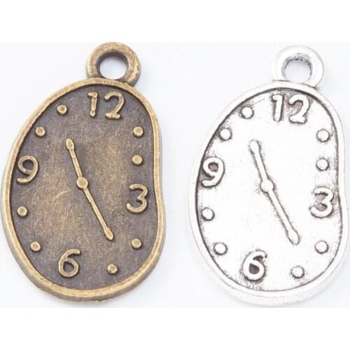 100pcs 22*13MM Vintage silver color wall clock charms antique bronze metal pendants for bracelet necklace earring diy jewelry