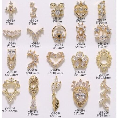 5pcs/lot Heart Flower Pendant 3D Alloy Nail Art Zircon metal manicure nail accessories Jewelry DIY Nail Decoration Nail charms