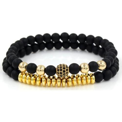 6mm Black Frosted Hand Wear Copper Bead Flying Saucer Micro-inlaid Crystal Ball Bracelet Bracelet Set