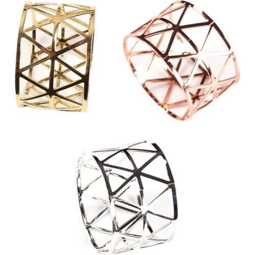 6Pcs Geometric Hollow Napkin Rings Serviette Holder For Party Hotel Banquet Dining Room Table Decor-ABUX