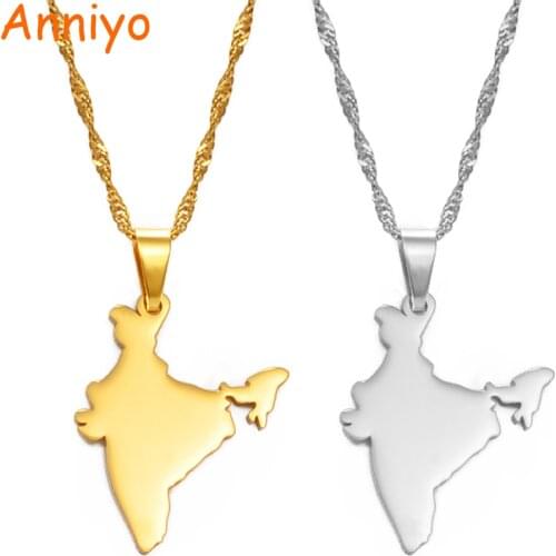 Anniyo India Map Pendant Necklaces Silver Color/Gold Color Charms Indian Jewelry #172421
