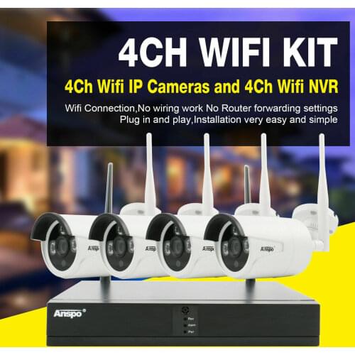 Anspo Wireless 4CH 1080P NVR Outdoor indoor WIFI HD Camera CCTV Security System Kit