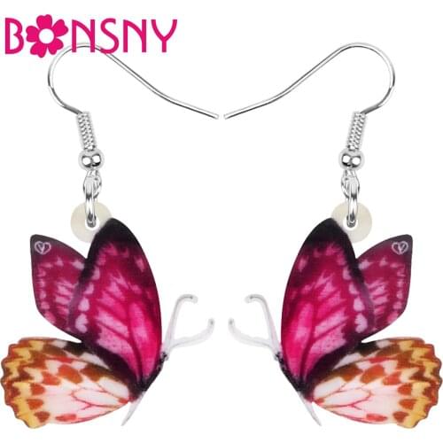 Bonsny Acrylic Brush-footed Butterfly Earrings Big Insect Animal Dangle Drop Jewelry For Women Girl Summer Gift Decoration