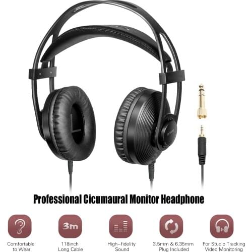 BOYA BY-HP2 Professional Video Monitor Headphone Soft Protein Skin Ear-cushions for Camera DJ Broadcast Podcast Filmmaking