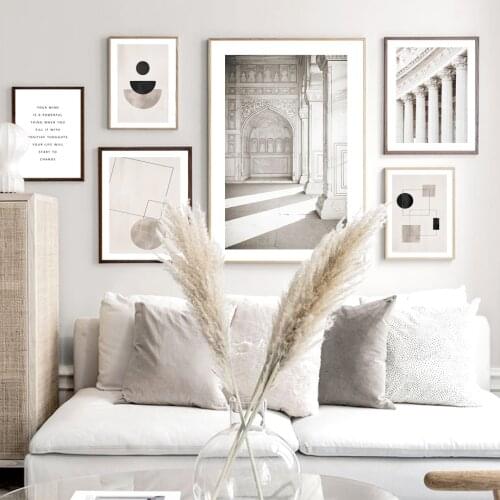 Church Facade Stone Pillar Abstract Geometry Graph Nordic Poster Wall Art Print Canvas Painting Decor Pictures For Living Room