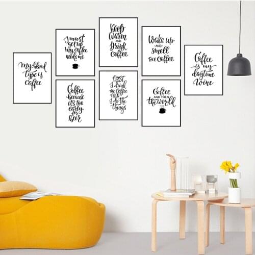 Black White Coffee Wall Picture Canvas Painting Cafe Restaurant Quote Art Print Poster Home Decor For Living Room HD3054