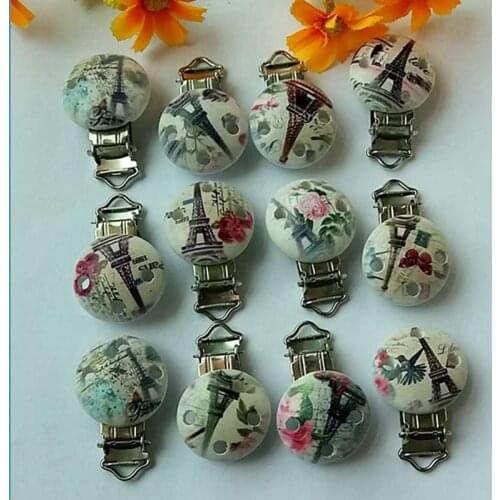 Random mix 5pcs/lot Wooden Baby Children Pacifier Holder Clip base Cute Round Nipple Clasps For Baby Product Hole 4.4cm x 2.9cm