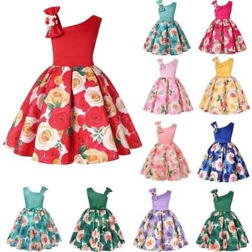 Girls Dress For Kids Clothes Flower One-shoulder Pageant Birthday Wedding Party Princess Children Dress 3 4 5 6 7 8 9 years