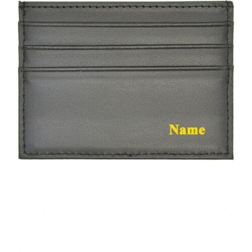 Customized Genuine Leather Card Holder with Name LOGO Gold Silver Embossed Engraved Color Printed Personalized Card Case