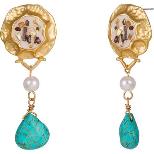 Korean Fashion Jewelry White Dripping Oil Color Gothic Accessories Shell Ear Hooks Hand-woven Pearl Dangle Earrings