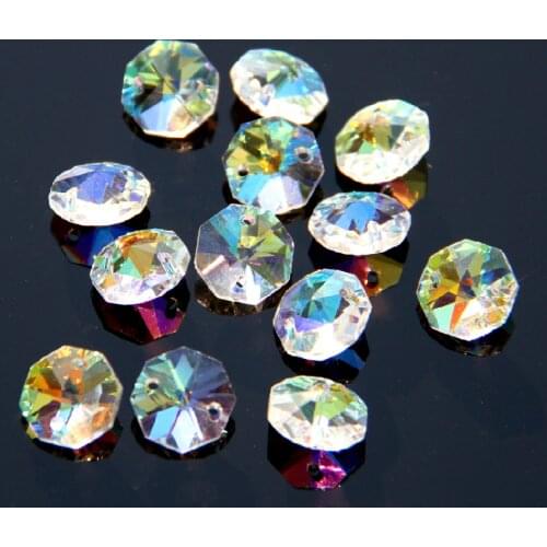 Crystal AB Glass Lamp Prism Beads 10pc 14mm two holes Chandelier Chain Part DIY Octagon Bead Ornament