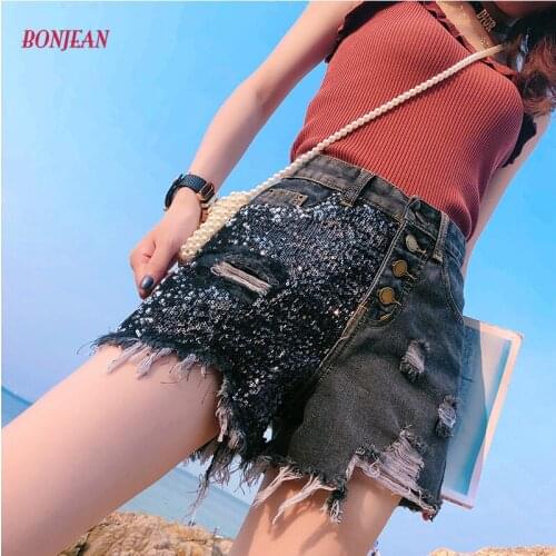 Summer Women Large Size S-5XL Black Denim Shorts Vintage Jeans Bead Hollow Out Ladies Beach Short Trousers Zipper Plus Size