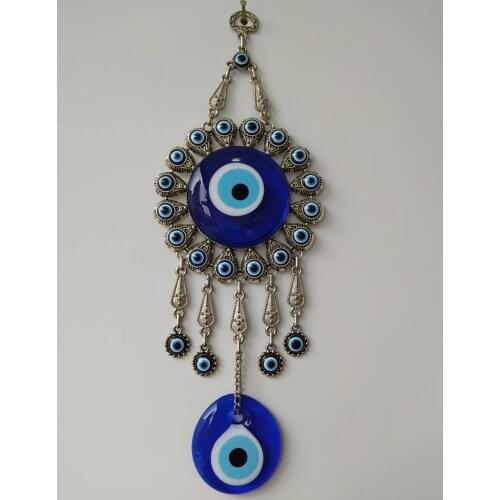 Metal Evil Eye Decor Glass Beads Pendant Charm Turkish Handmade Amulet Wall Hanging Talisman Boho Home Decor Made in Turkey