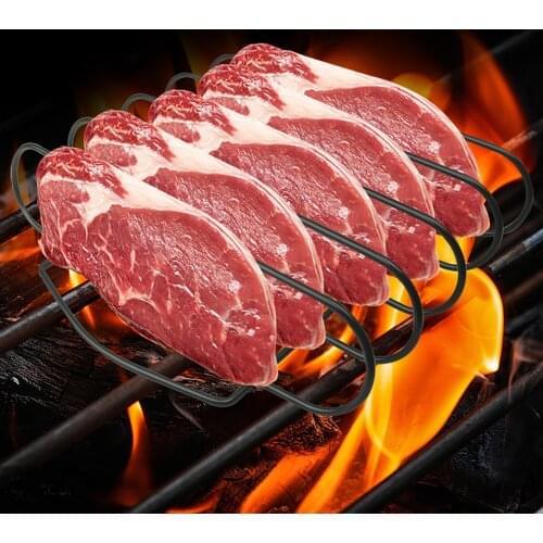 BQ Grill Steak Holder Multifunc Non-Stick Metal Wire Stand Roast Rib Rack Kitchen Utensil Travel Camping Barbecue Tool Accessory