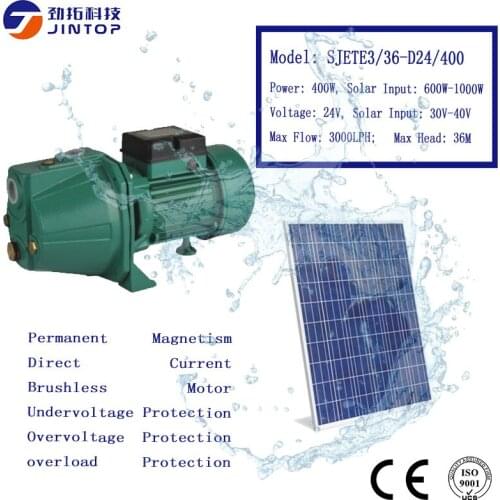 MODEL (SJETE3/36-D24/400) JINTOP 4" SOLAR PUMP Max Suction 8m Max Flow 3000LPH Head 36m DC24v solar Land pump for agricultural