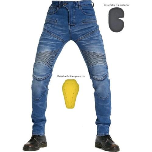 Moto Jeans For Men Blue & Black Stretch Skinny Motorcycle Jeans Protective Padded Motorcycle Slim High Quality Narrow Leg Pants