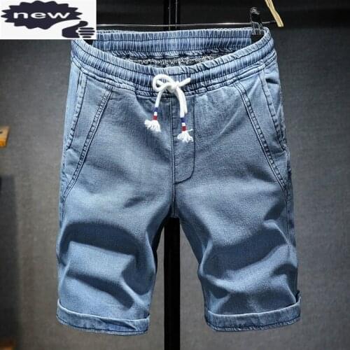 Plus Size 46 Mens Summer Short Jeans Elastic Waist Casual Beach Knee Length Denim Bermuda Straight Loose Fit Baggy Shorts