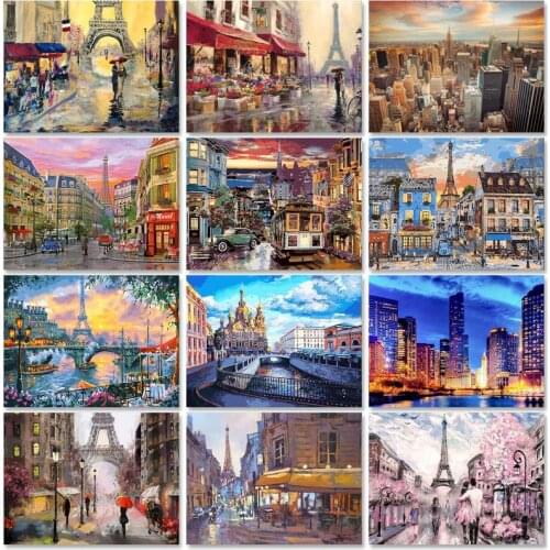 SDOYUNO 60x75cm Paint By Numbers Kits On Canvas Sakura Tower DIY Frame Oil Painting By Numbers Landscape Wall Art Home Decor
