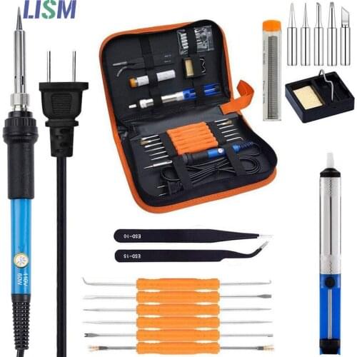 60W 110V/220V Electric Soldering Iron Kit with Adjustable Temperature Welding Iron Electronic Repair Tool Desoldering Pump