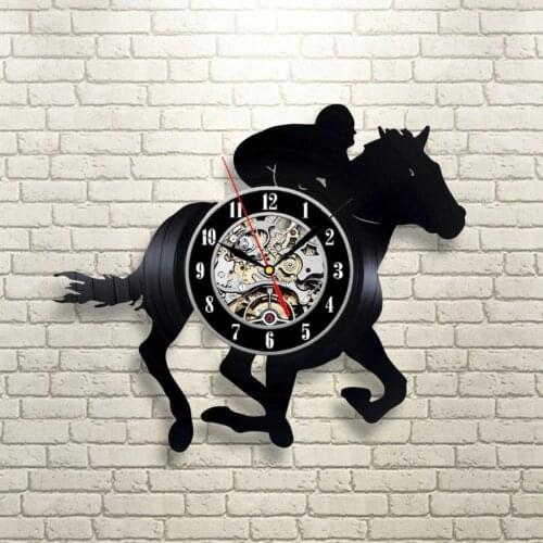 Horse Racing Vinyl Record Wall Clock Horse Rider Personalized Black CD Cut-Out LP Clocks Handmade Art