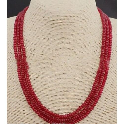GENUINE TOP NATURAL 3 Rows 2X4mm RED BEADS NECKLACE