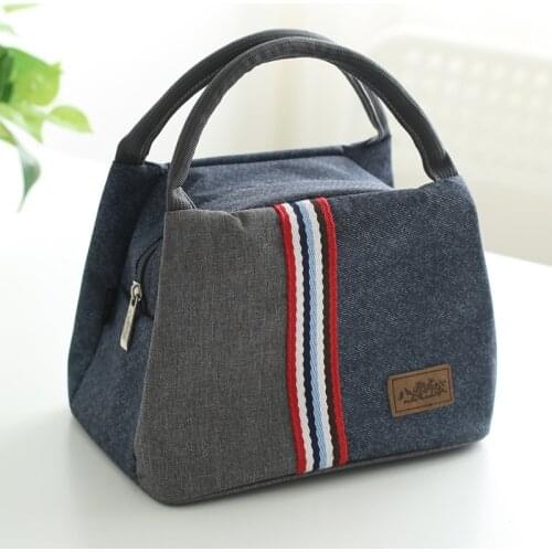 New fashion denim insulated lunch bag box casual thermal picnic bag for kids men and women cooler thermo food bag