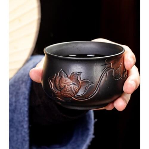 Jianshui New Engraving Handmade Relief Master Tea Cup Ceramic Cup Large Purple Pottery Chinese Kungfu Teaset Tea Accessories