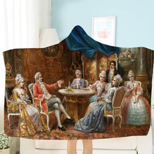 Individuality Hooded Plush Throw Blanket Vintage Angle Court Party Luxury Sherpa Fleece Warm Blanket for Sofa Bed Home Decor