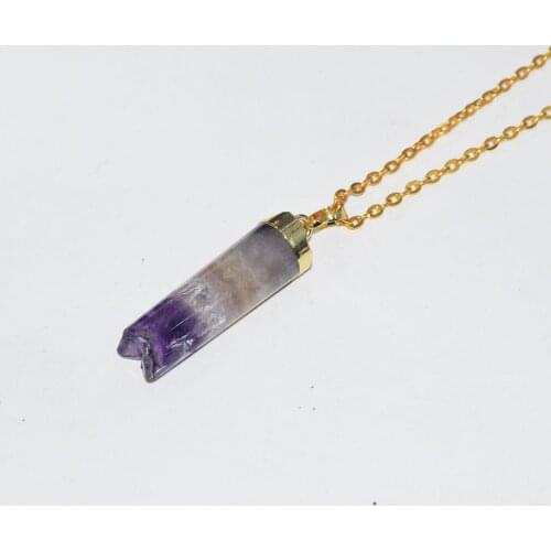 Natural Amethysts Druzy Stone Pendant Necklace Female 2019 cylinder gold cap long purple crystal quartz chain necklace women